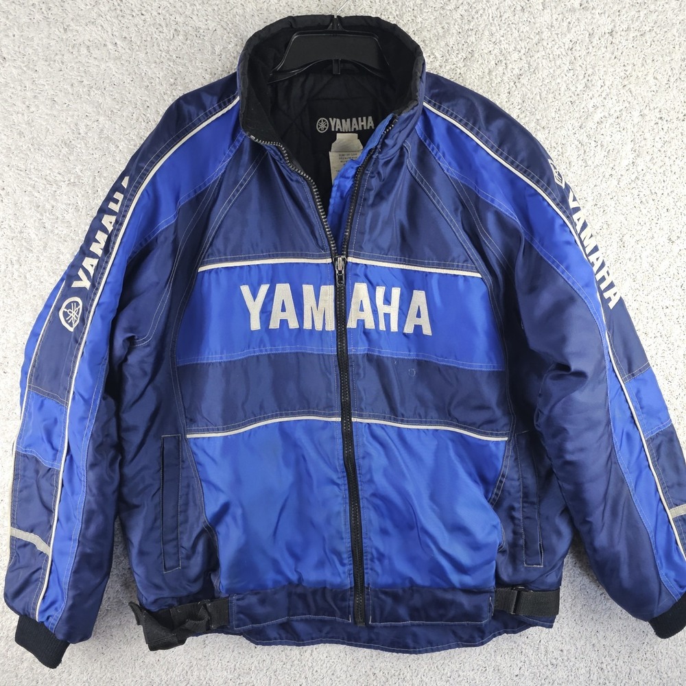 Vintage Blue Yamaha Factory Racing Snowmobile Quilted Jacket Men's XL